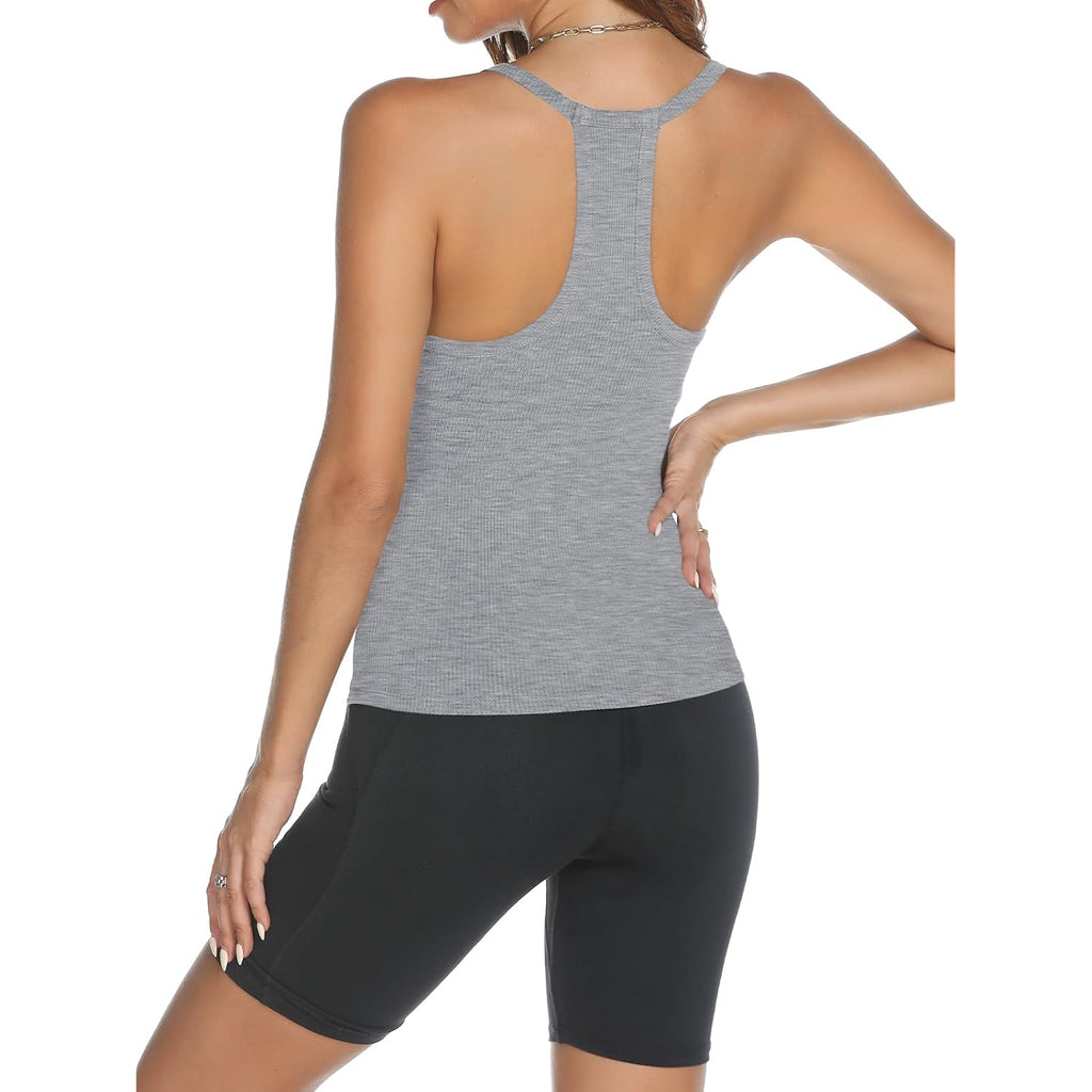 Trendy Queen Womens Racerback Ribbed Tank Tops V Neck Workout Summer Sleeveless Tops