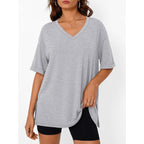 Trendy Queen Plus Size Oversized V Neck Tshirt Breathable Workout Wear