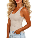 Smile Fish Women's Deep V Neck Sleeveless Tank Top Slim Fitting Cami Shirt Summer Basic Casual Top