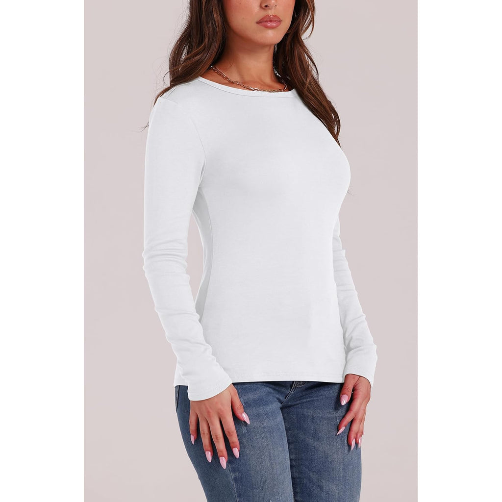 WIHOLL Long Sleeve Thermal Shirt for Women Light Fleece Tops Spring 2026 Crew Neck Casual Basic T-Shirts