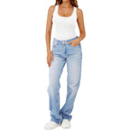 Women's Ribbed Henley Racerback Tank Top White