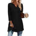 Women's Side Slit V-Neck Tunic Top Black