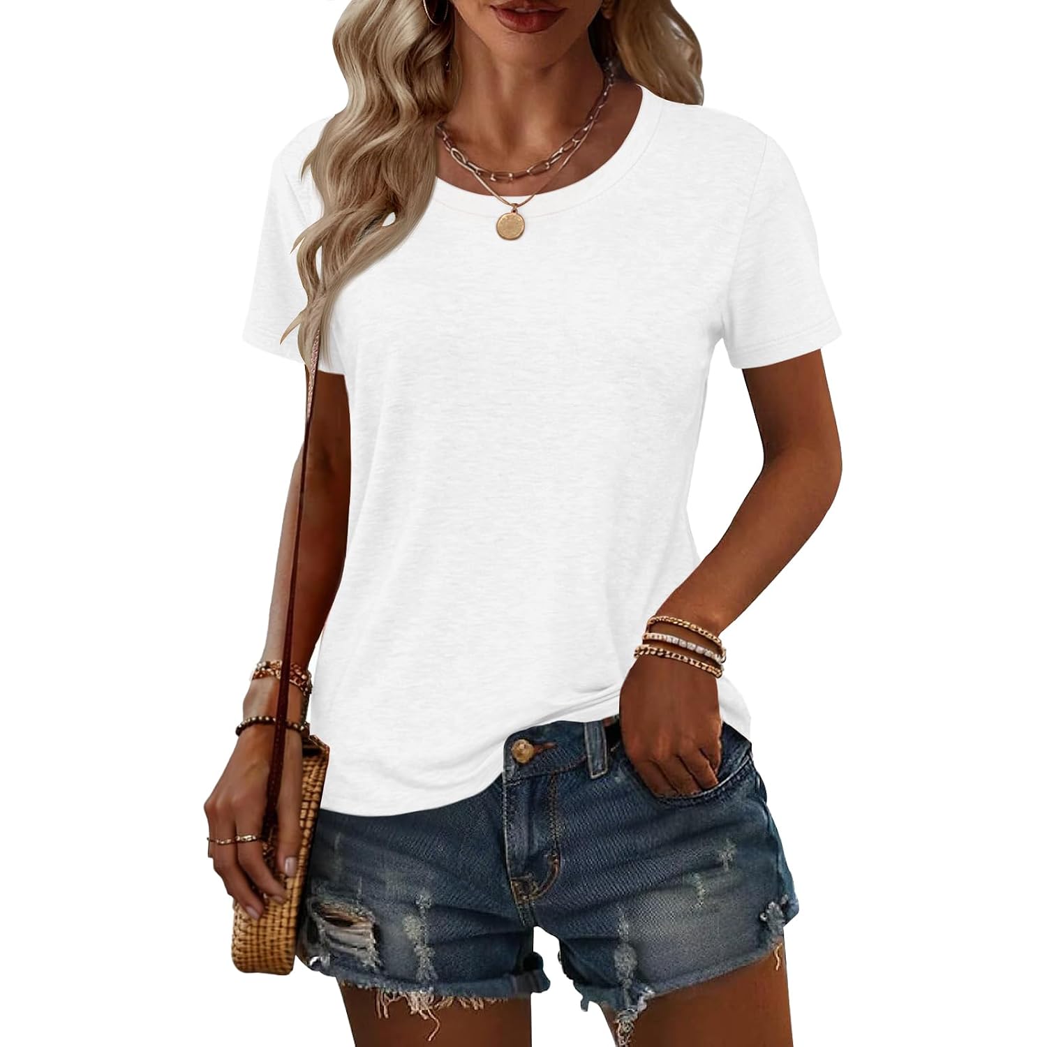 KILISU 2PCS Women Short Sleeve T Shirts Crew Neck Solid Soft Basic Tee Casual Loose Fit Lightweight Summer Tops Clothes 2026