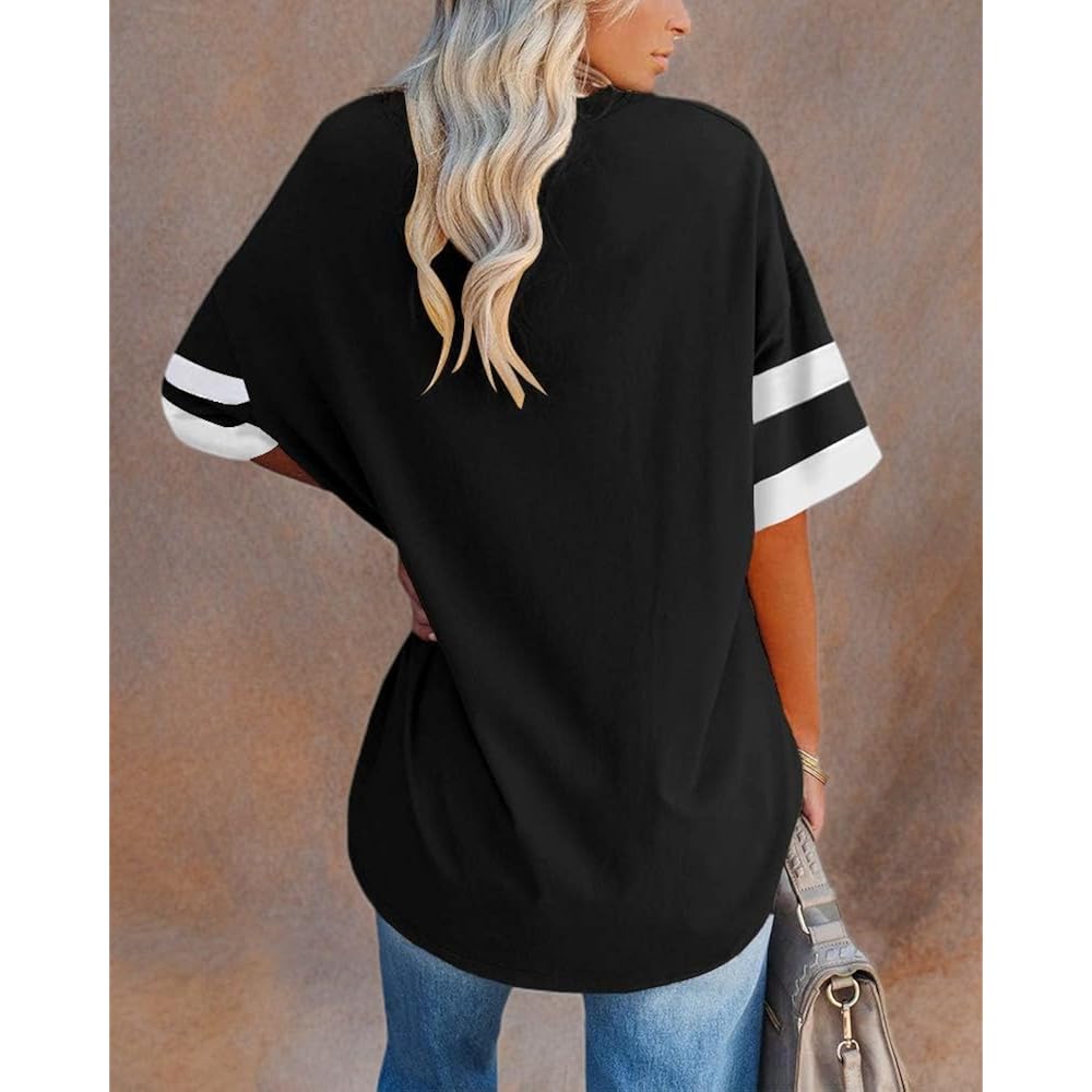 Women's Color Block Crew Neck Tunic Top Black
