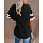 Women's Color Block Crew Neck Tunic Top Black