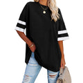 Women's Color Block Crew Neck Tunic Top Black