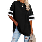 Women's Color Block Crew Neck Tunic Top Black