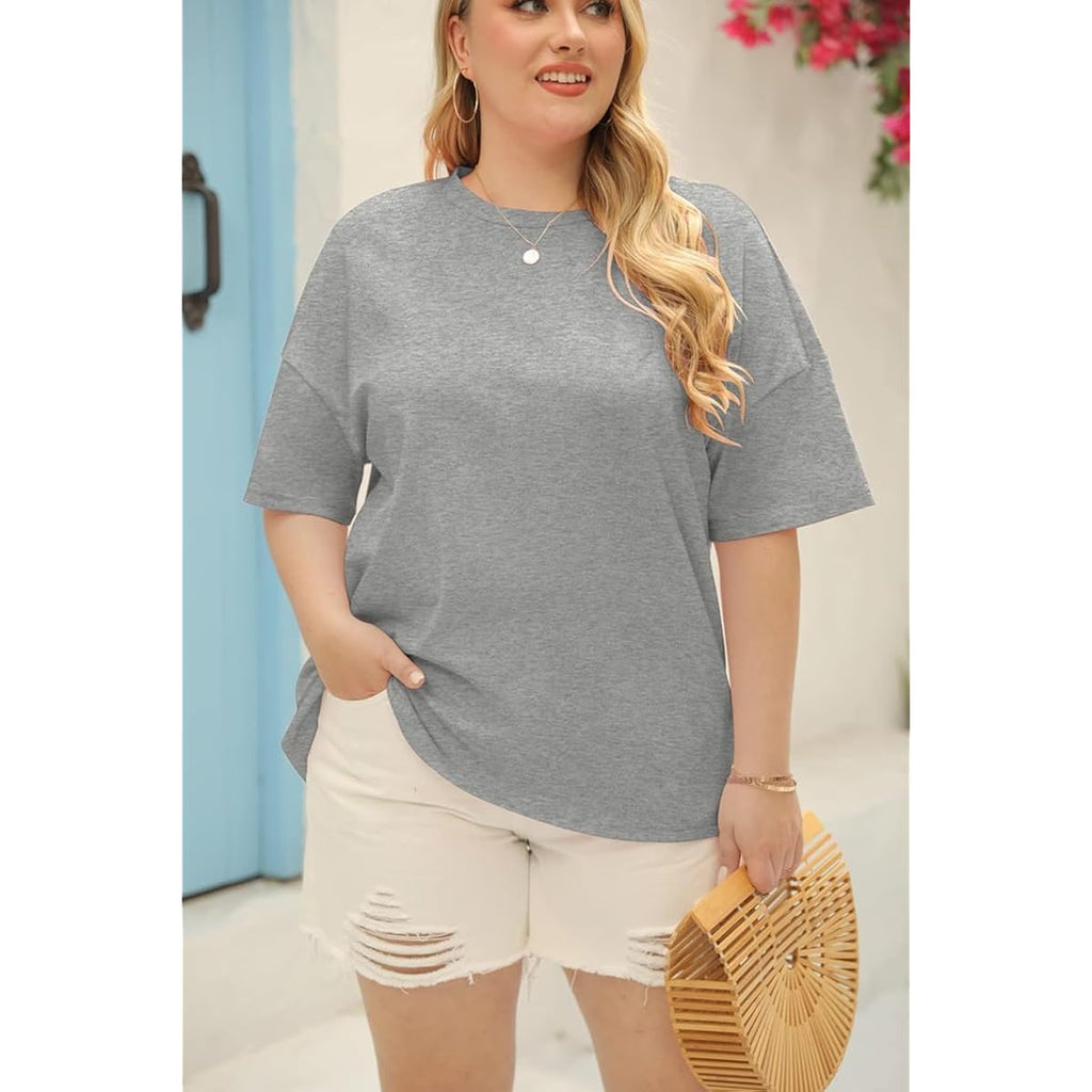 Women's Oversized Crew Neck Tunic Top Light Grey
