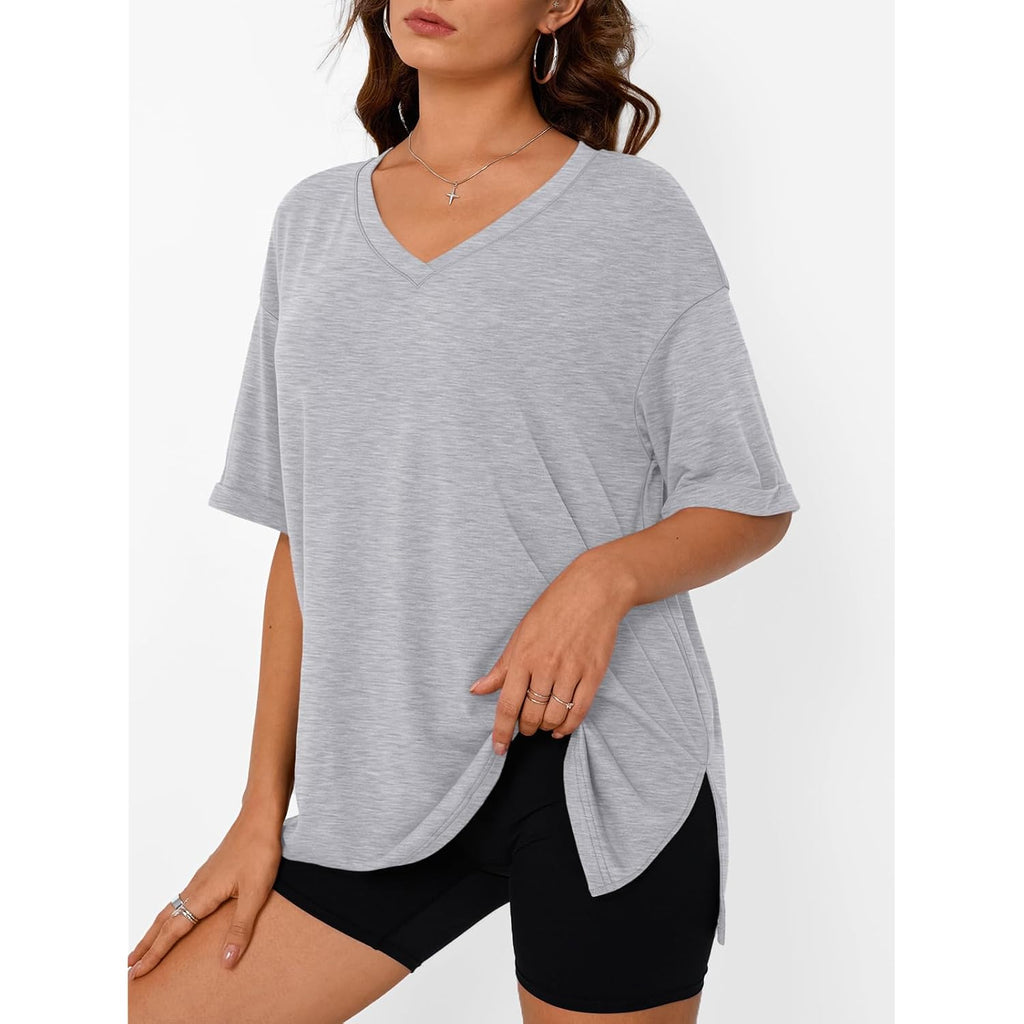 Trendy Queen Plus Size Oversized V Neck Tshirt Breathable Workout Wear