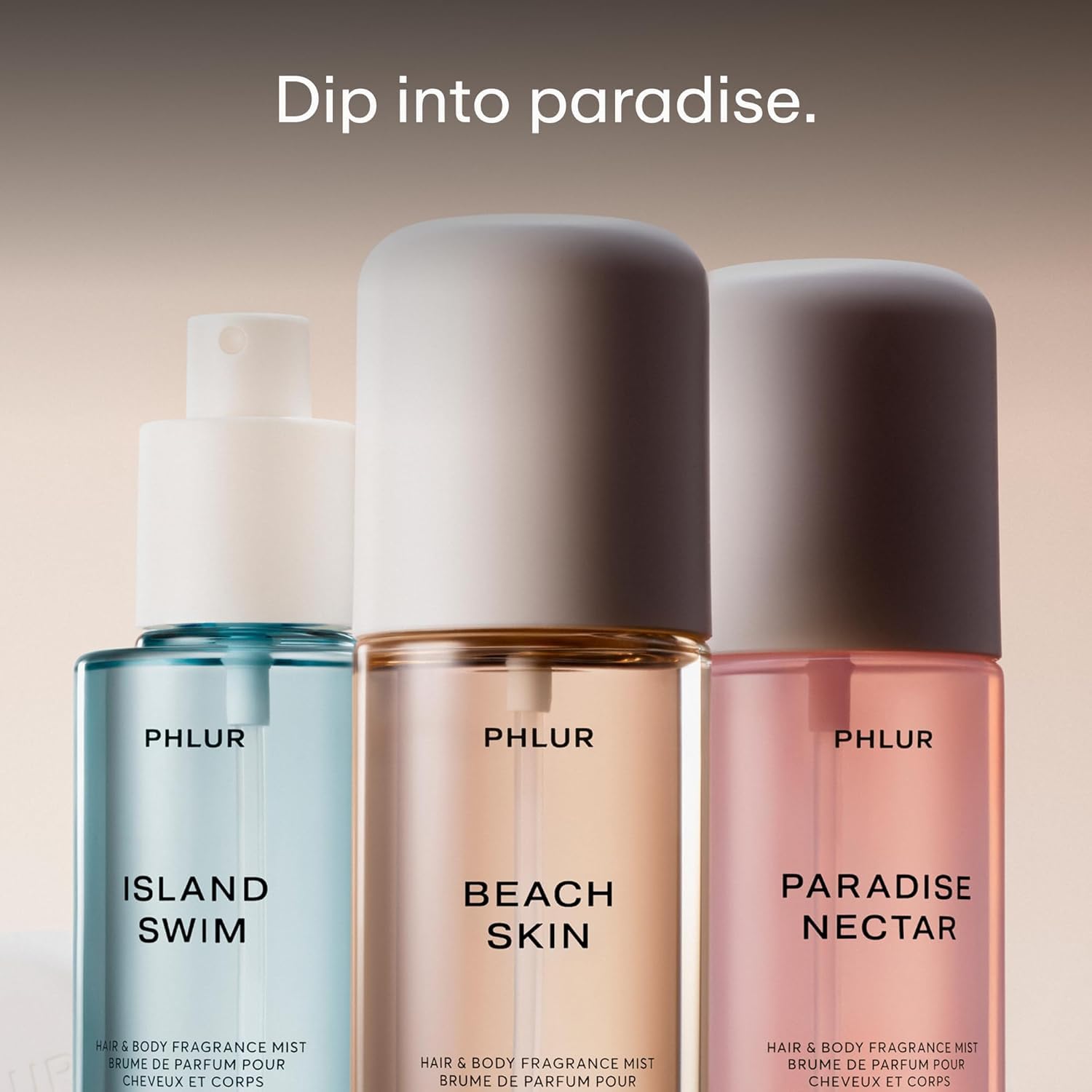 PHLUR Island Escape Body Mist Set, 3oz Each - Hair and Body Perfume Gift Set Includes Beach Skin, Island Swim and Paradise Nectar Body Spray