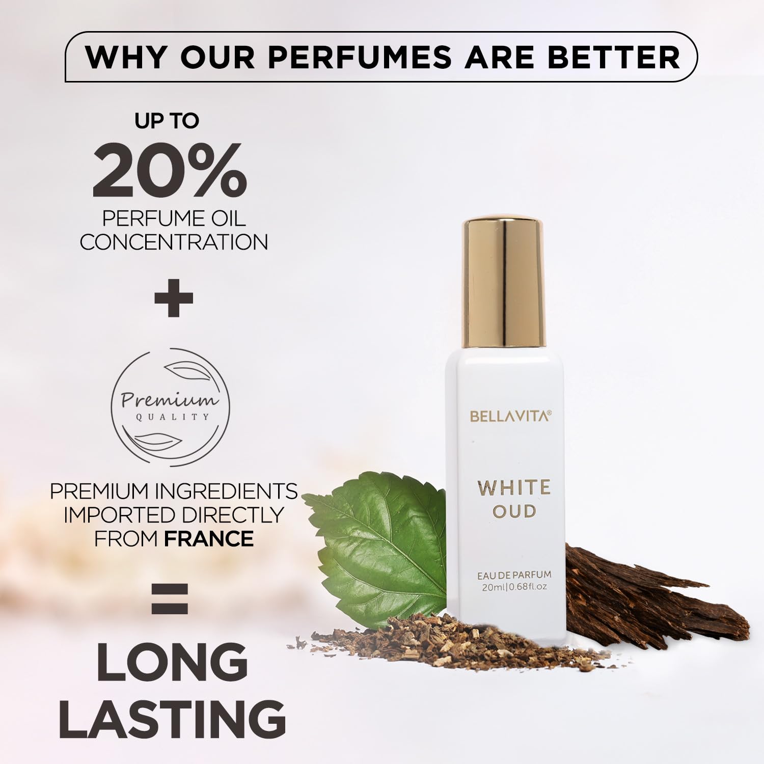 Bellavita Luxury WHITE OUD Eau de Parfum | 20 ml (0.7 fl.oz.) | Travel Size Perfume for Men and Women | Fruity, Artemisia Lemon, Freesia, and Tobacco Notes | Long Lasting Unisex Fragrance
