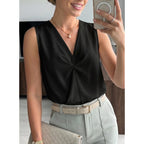 Women's Pleated V-Neck Tank Top Black
