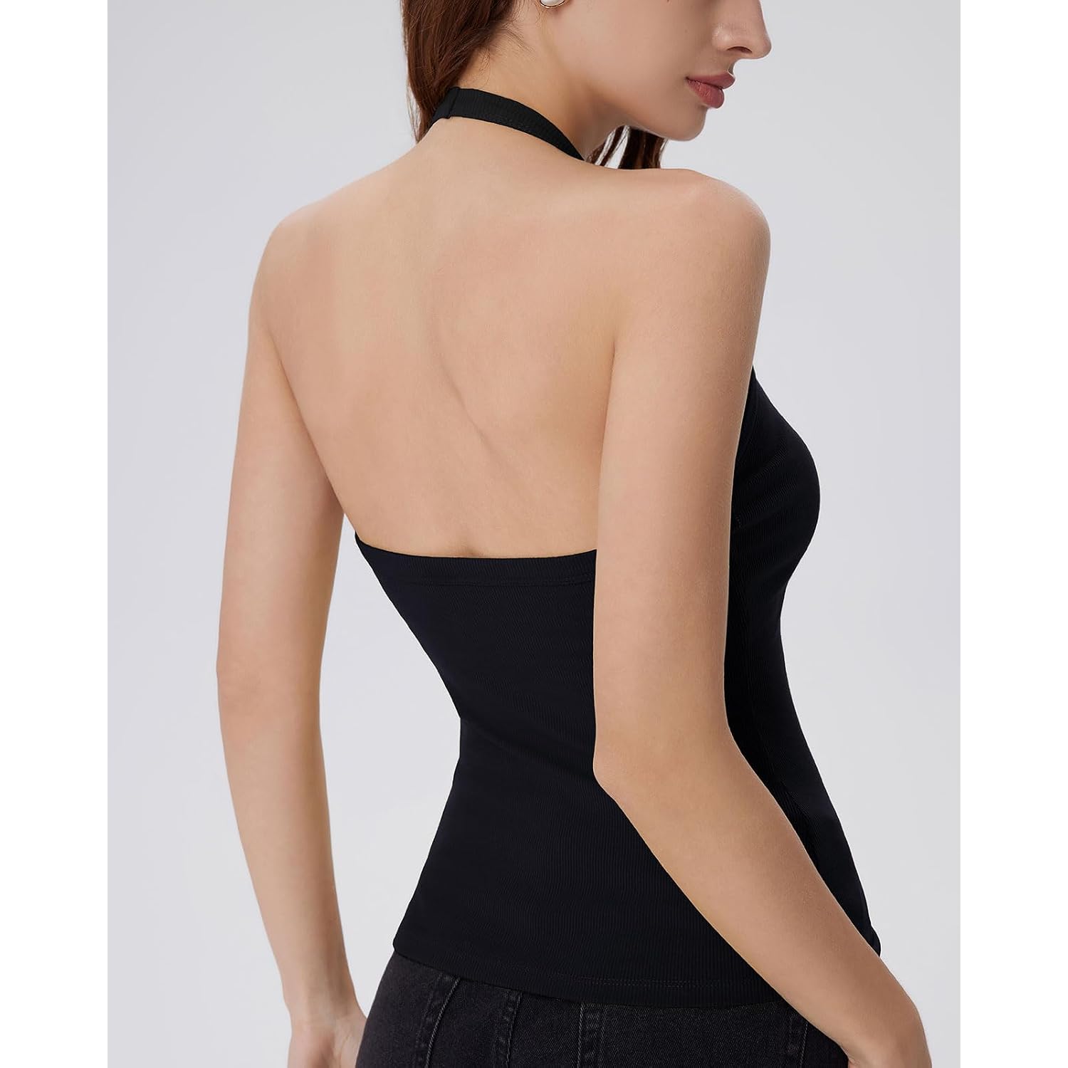 SUUKSESS Halter Tank Top for Women with Built in Bra Cotton Ribbed V Neck Cami