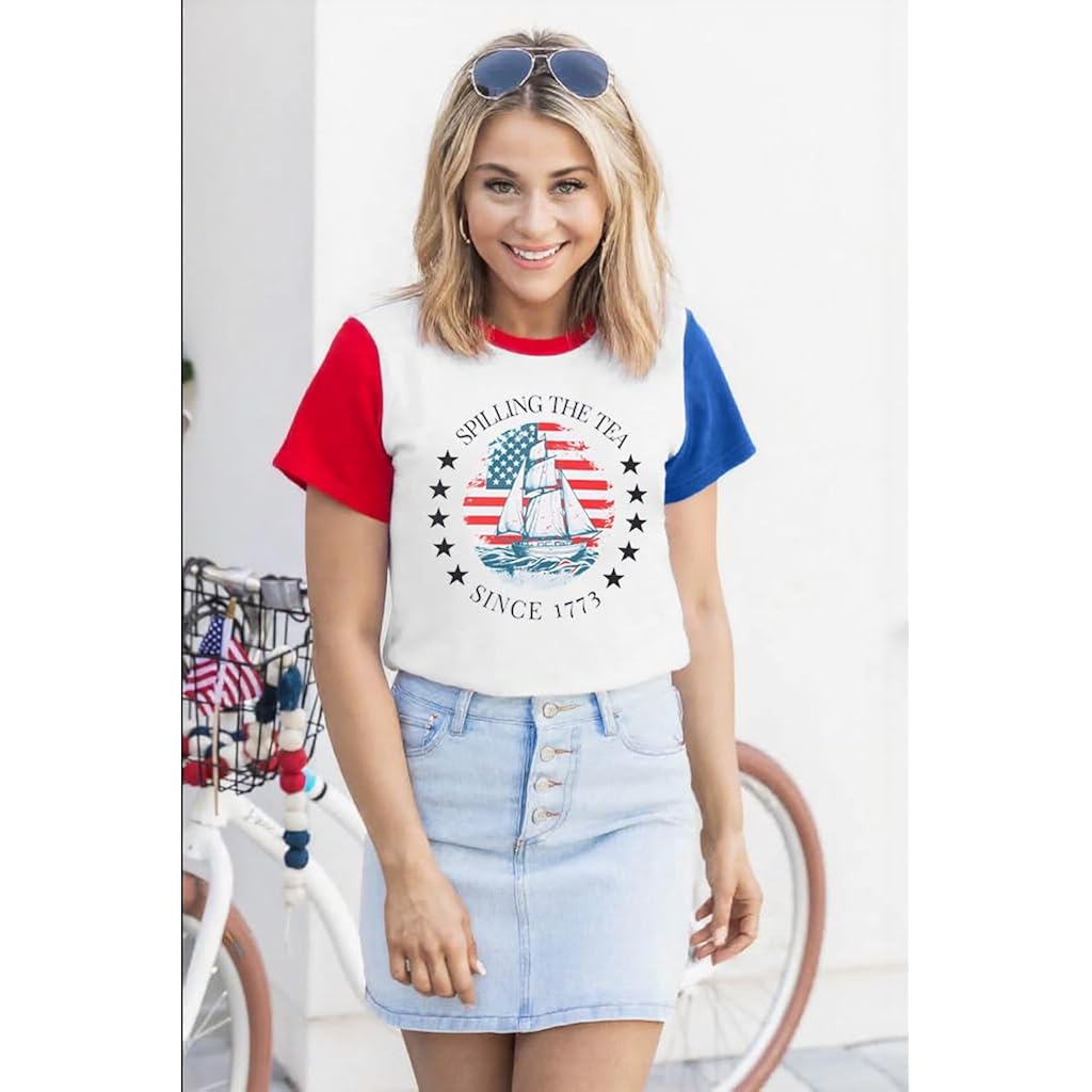4th of July Shirts for Women Spilling The Tea Since 1773 Shirt Patriotic American Top History Teacher Tee