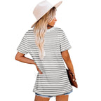 Jescakoo Womens Tops Summer Short Sleeve Ribbed Trim Crewneck T Shirts Spring Vacation Outfits Fashion Clothing Basic Tee