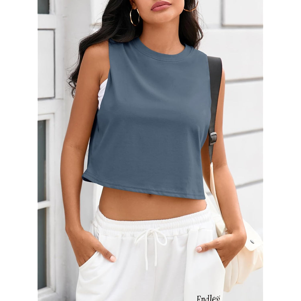 Women's Boxy Workout Crop Tank Top Blue Grey