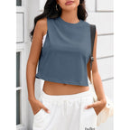 Women's Boxy Workout Crop Tank Top Blue Grey