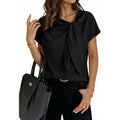 Dokotoo Women's Business Casual Short Sleeve Chiffon Slit Shirts 2026 Summer Elegant Knot Neckline Tops