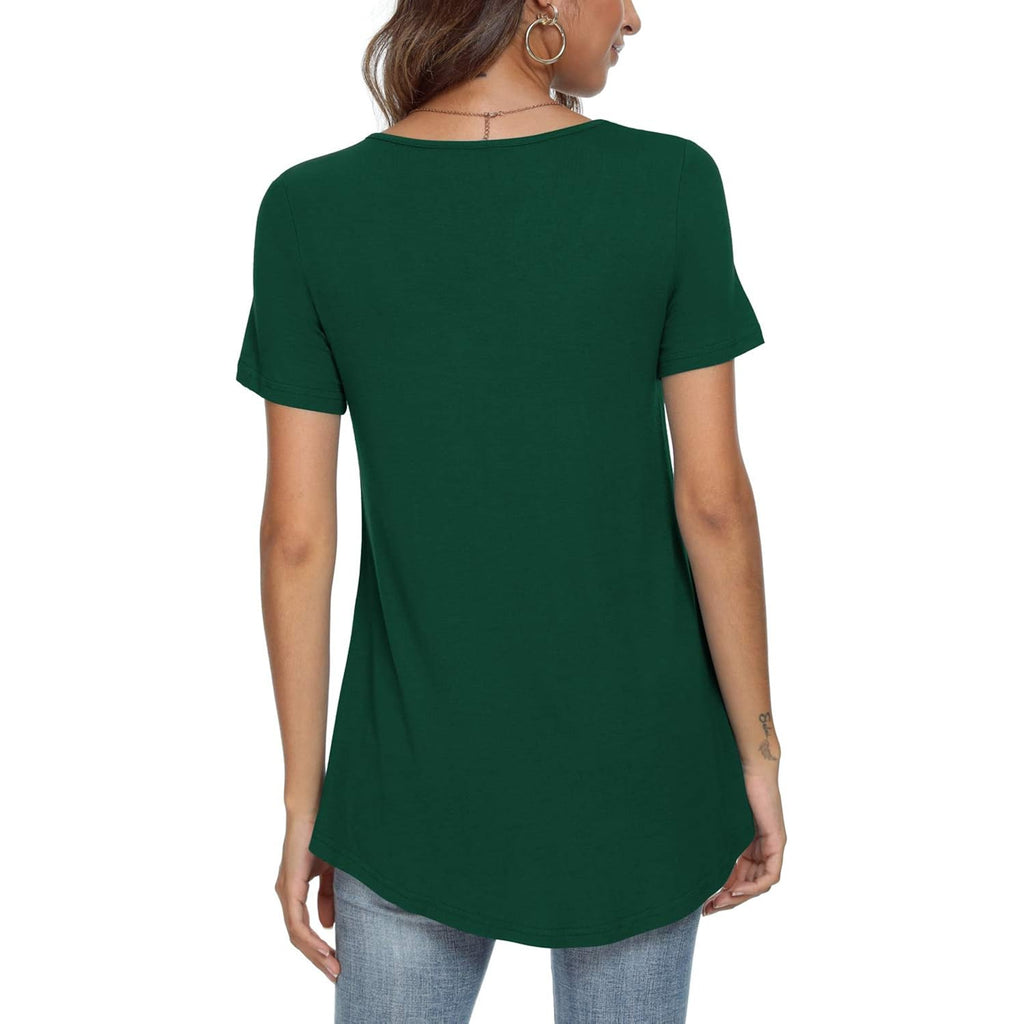Women's Loose Fit Casual Tunic Top Short Sleeve Dark Green