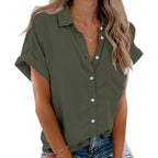 Women's Pocket V-Neck  Button Down Shirt Army Green