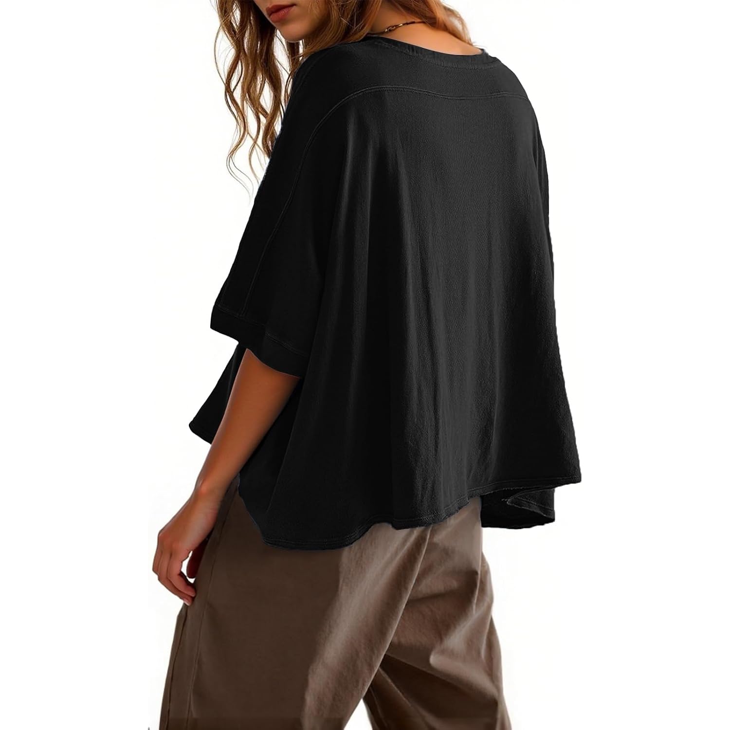 Tankaneo Womens Oversized T-Shirts Cropped Summer Casual Short Sleeve Loose Fit Tee Tops
