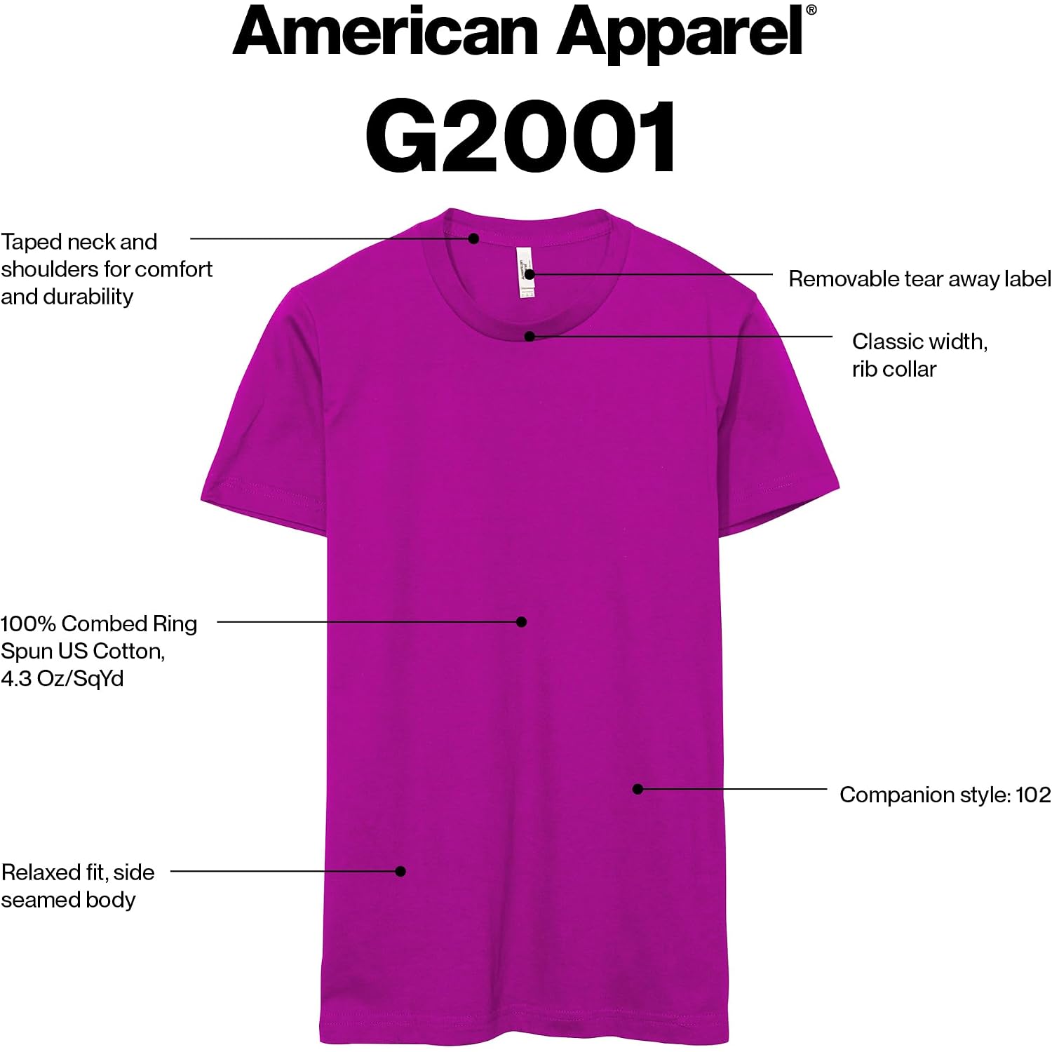 American Apparel Unisex Adult Fine Jersey T-Shirt, Style G2001, Multipack