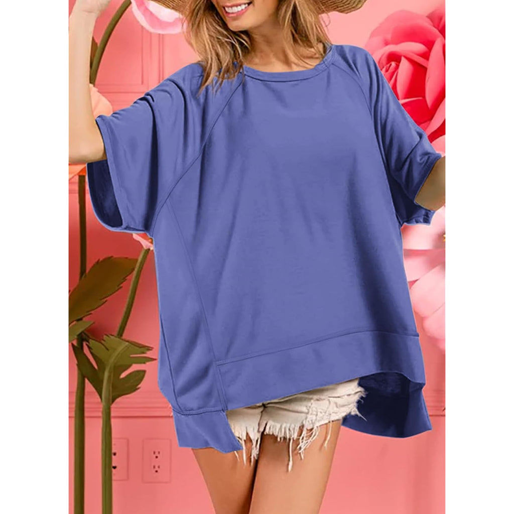 Dokotoo Oversized T Shirts for Women Crewneck Short Sleeve Casual Summer Tops Lightweight Loose High Low Blouse