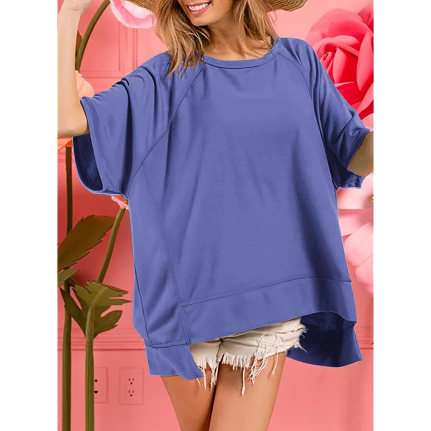Dokotoo Oversized T Shirts for Women Crewneck Short Sleeve Casual Summer Tops Lightweight Loose High Low Blouse