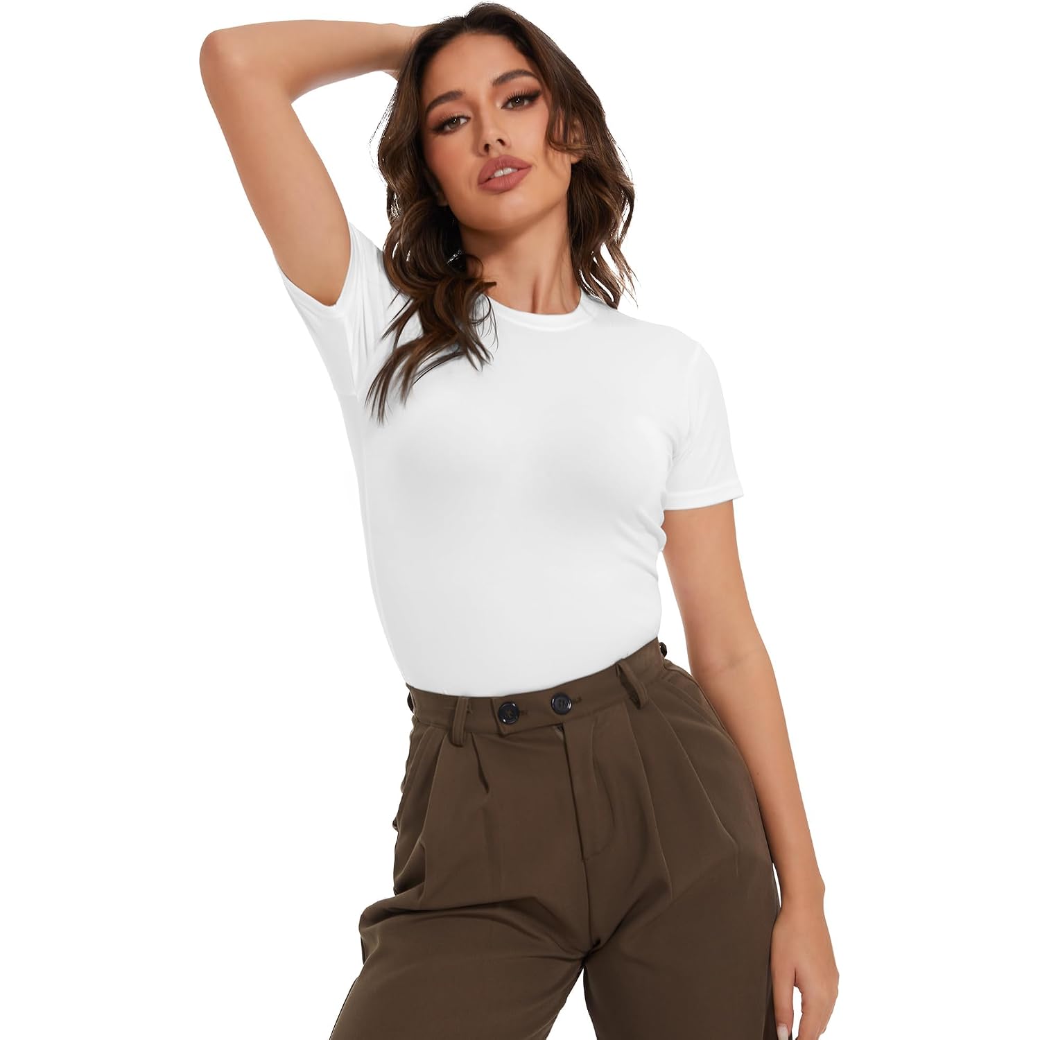 Kinglaman 5 Pack Women's Short Sleeve Basic T Shirts Tees, Slim Fit Crew Neck Tshirt Summer Tops for Casual Workout Trendy