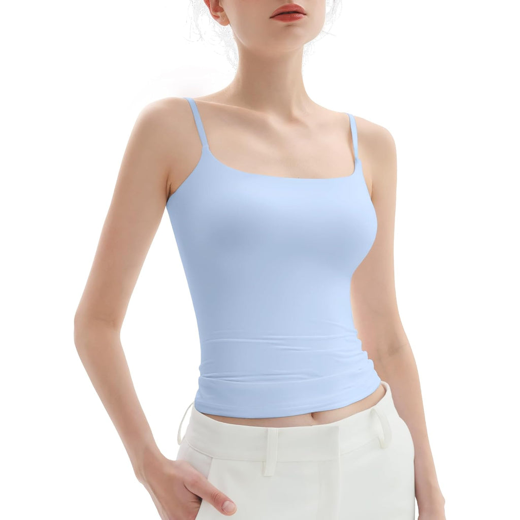 PUMIEY Women's Square Neck Tank Top Adjustable Spaghetti Straps Sleeveless Basic Tops Sharp Collection