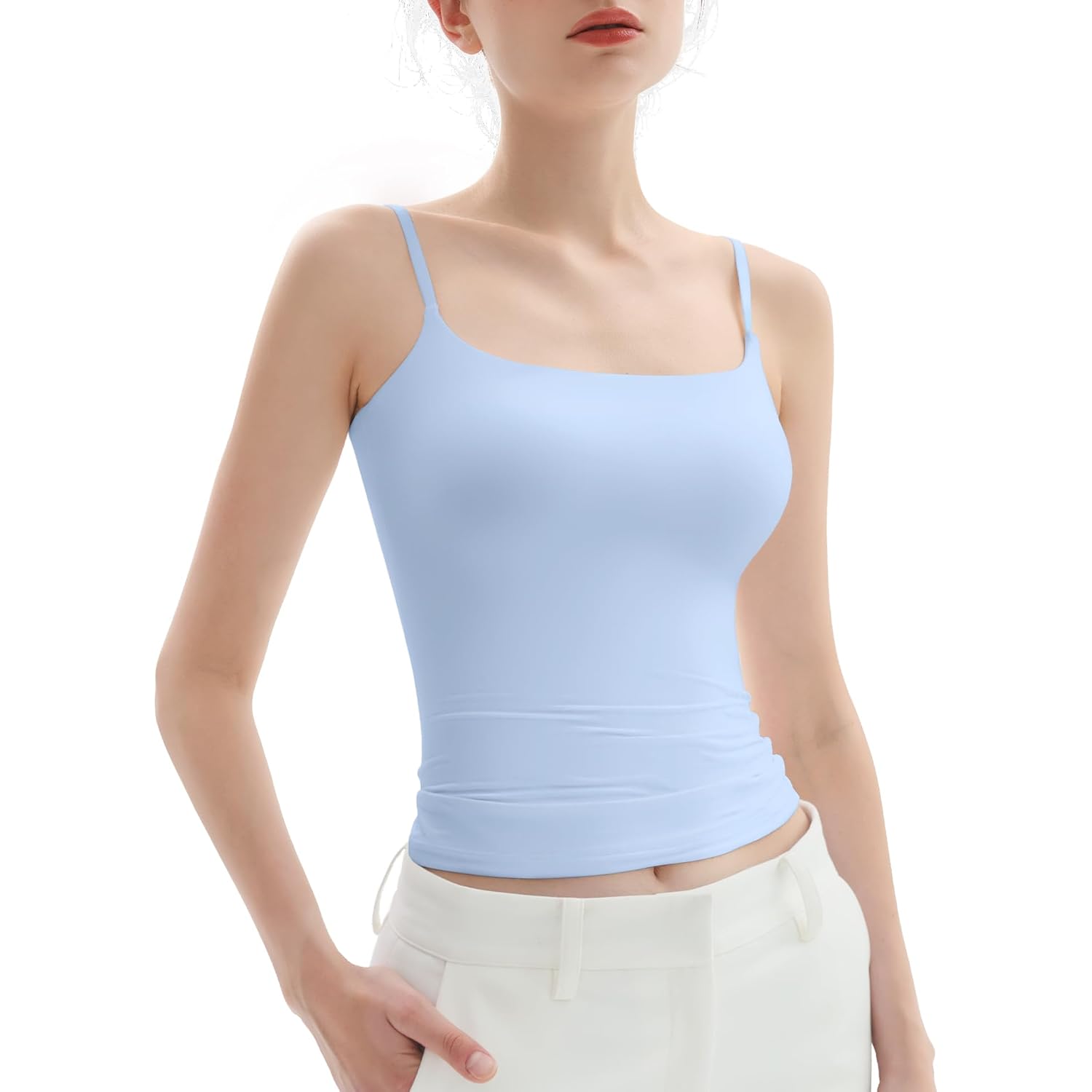 PUMIEY Women's Square Neck Tank Top Adjustable Spaghetti Straps Sleeveless Basic Tops Sharp Collection