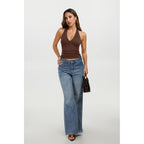 REORIA Womens Halter Tank Tops Double Lined Basic Cami Shirts Sexy Backless Y2K Trendy Going Out Tops