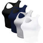 Women's Racerback Sports Crop Tank Top Black/White/Grey/Dark Blue