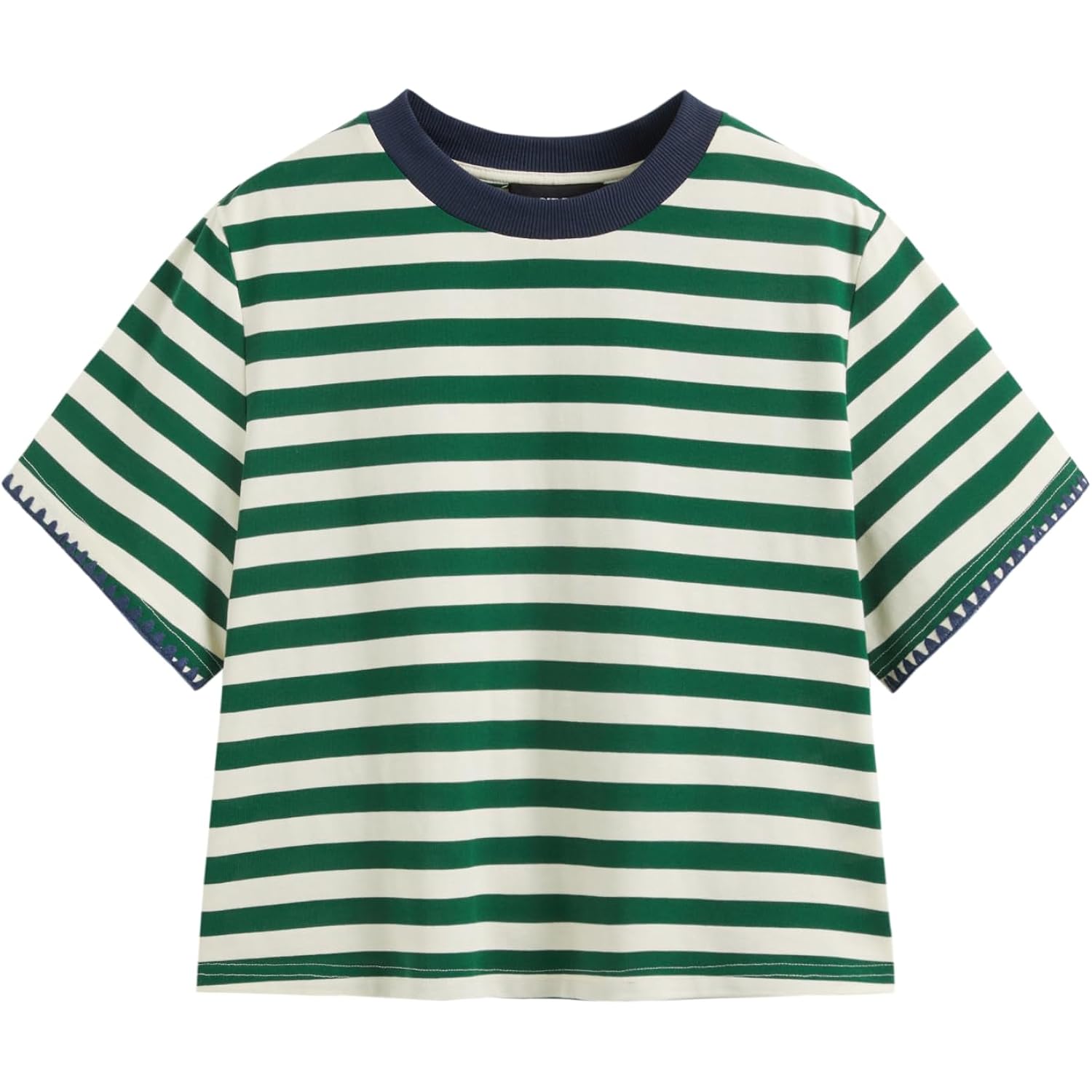 CIDER Women Stripe Crop Boxy Top Oversized Summer Crew Neck T-Shirt Cotton-Blend Short Sleeve Tee