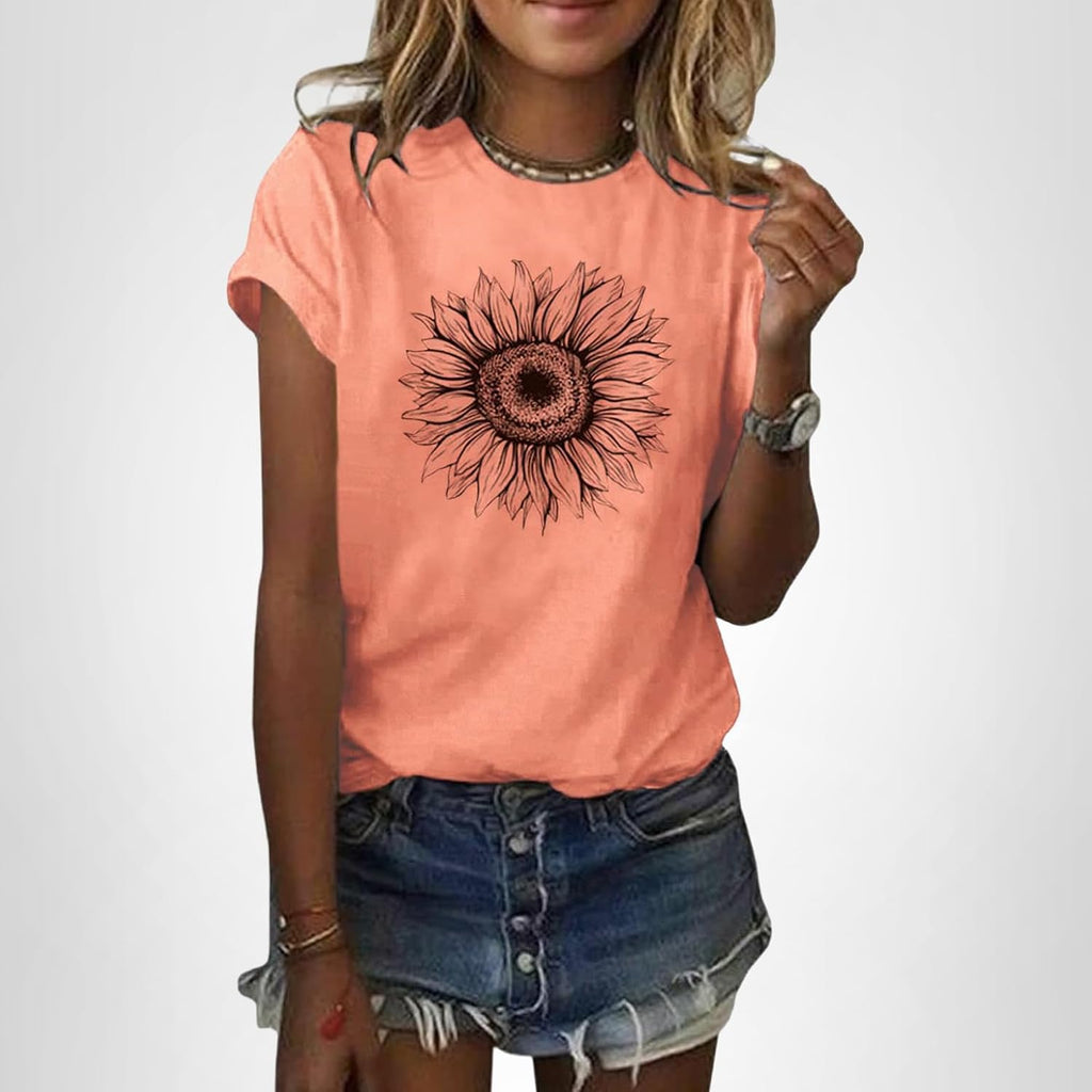 Cicy Bell Women's T Shirts Short Sleeve Tees Sunflower Graphic Loose Summer Tops