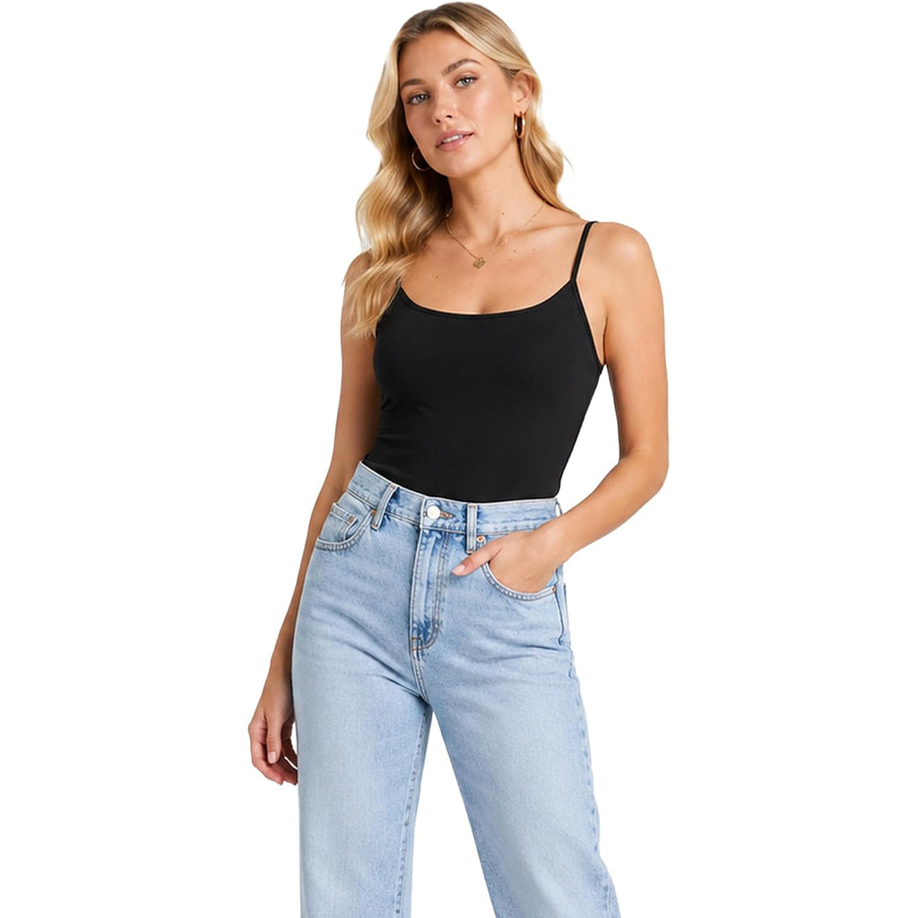 Camisole Tops for Women 2 Pack Black White Adjustable Strap Basic Cami Tank Tops Soft Stretch Layering Undershirts