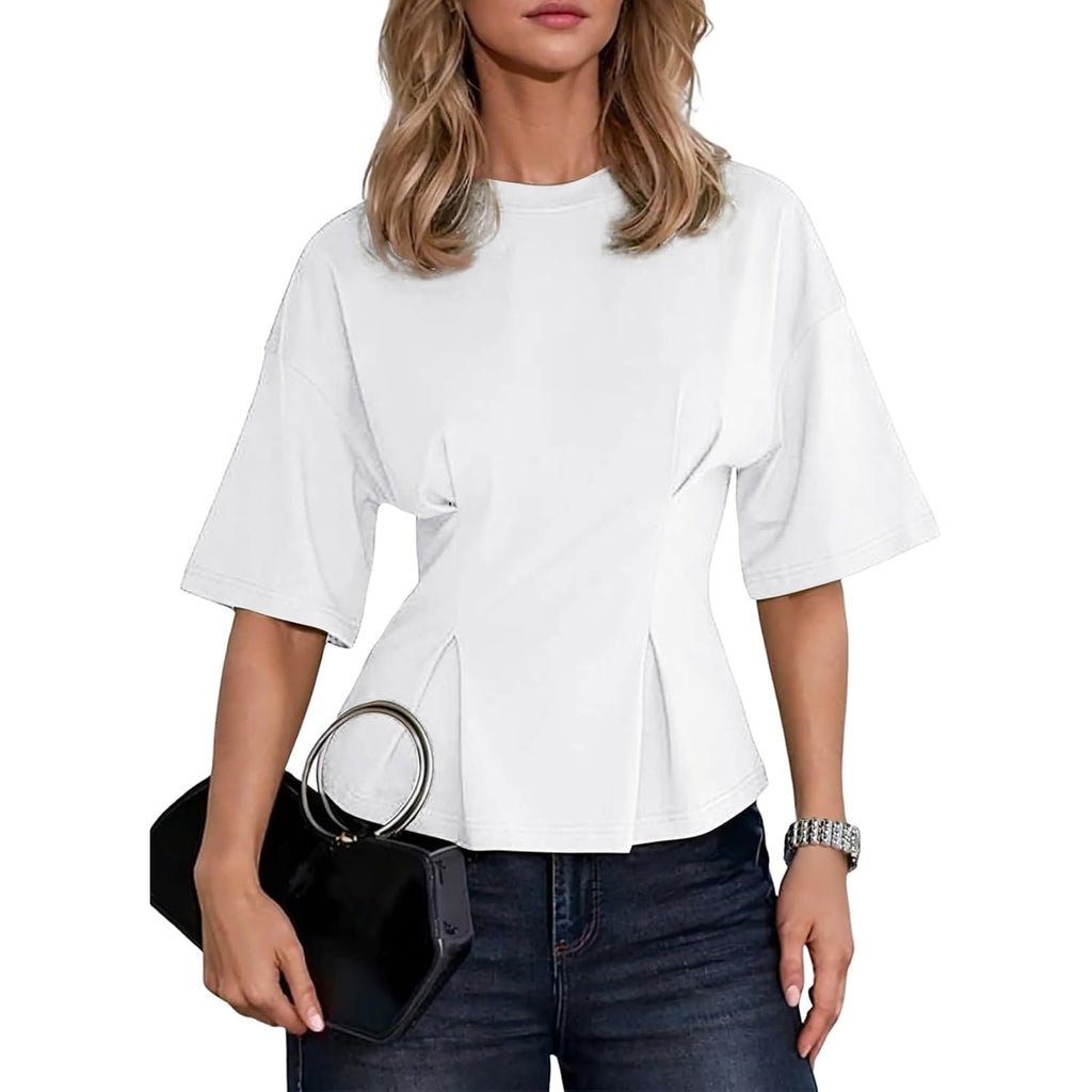 Dokotoo Womens Peplum Tops Summer Babydoll Short Sleeve T Shirts Casual Dressy Going Out Fashion Trendy Y2K Clothes