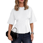 Dokotoo Womens Peplum Tops Summer Babydoll Short Sleeve T Shirts Casual Dressy Going Out Fashion Trendy Y2K Clothes