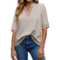 Women's Oversized V-Neck Tunic Top Khaki