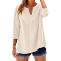 Women's Cotton Linen Button-Up Tunic Top Apricot