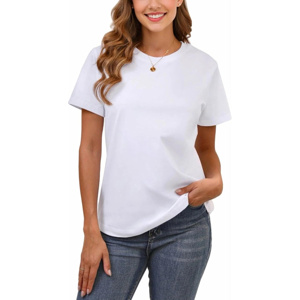 100% Cotton Basic T Shirts for Women Crew Neck Short Sleeve Summer Solid Loose Fit Plain Workout Tops, Undershirts
