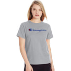 Champion Women’s Classic Short Sleeve Graphic T-Shirt, Standard Fit, Script Logo