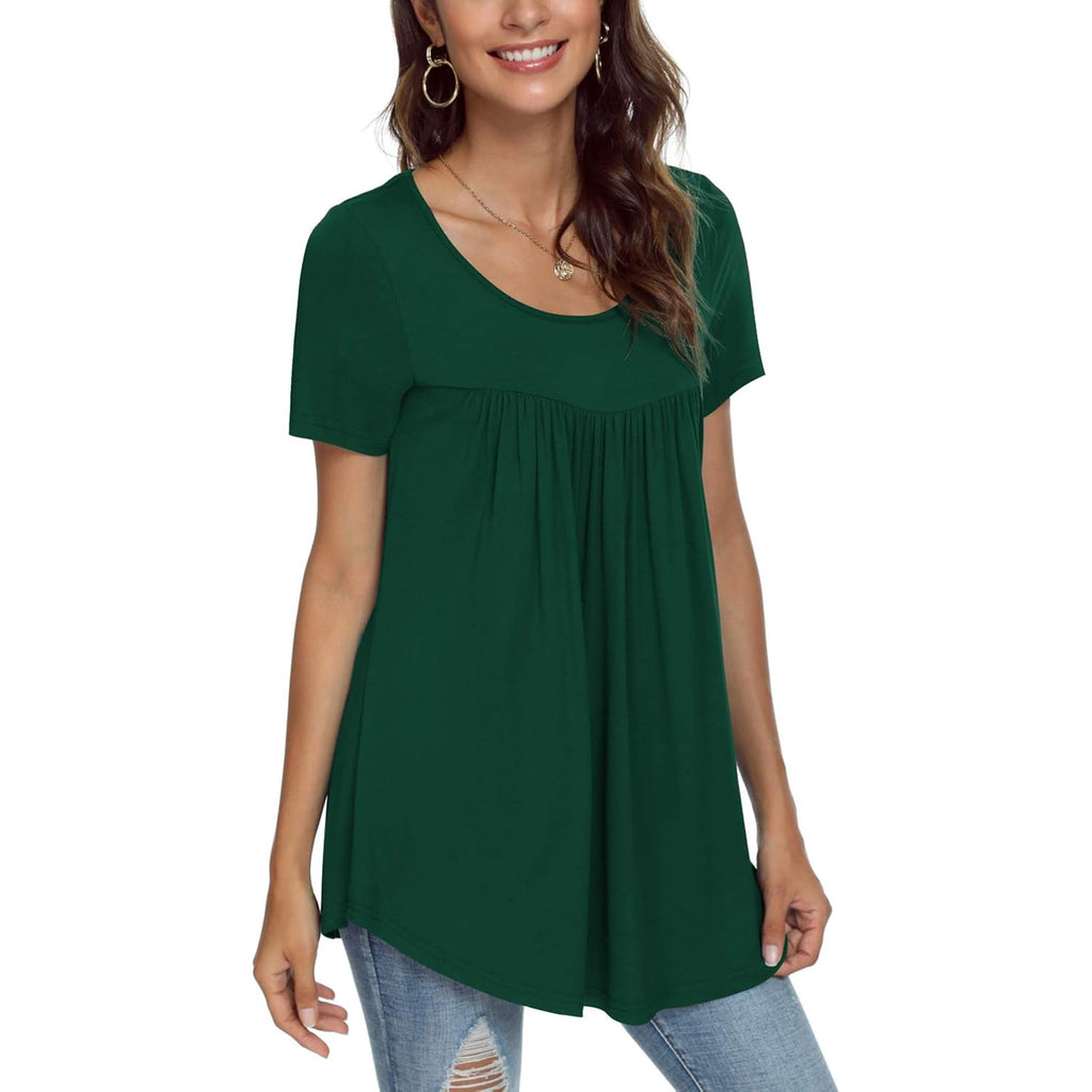 Women's Loose Fit Casual Tunic Top Short Sleeve Dark Green