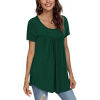 Women's Loose Fit Casual Tunic Top Short Sleeve Dark Green