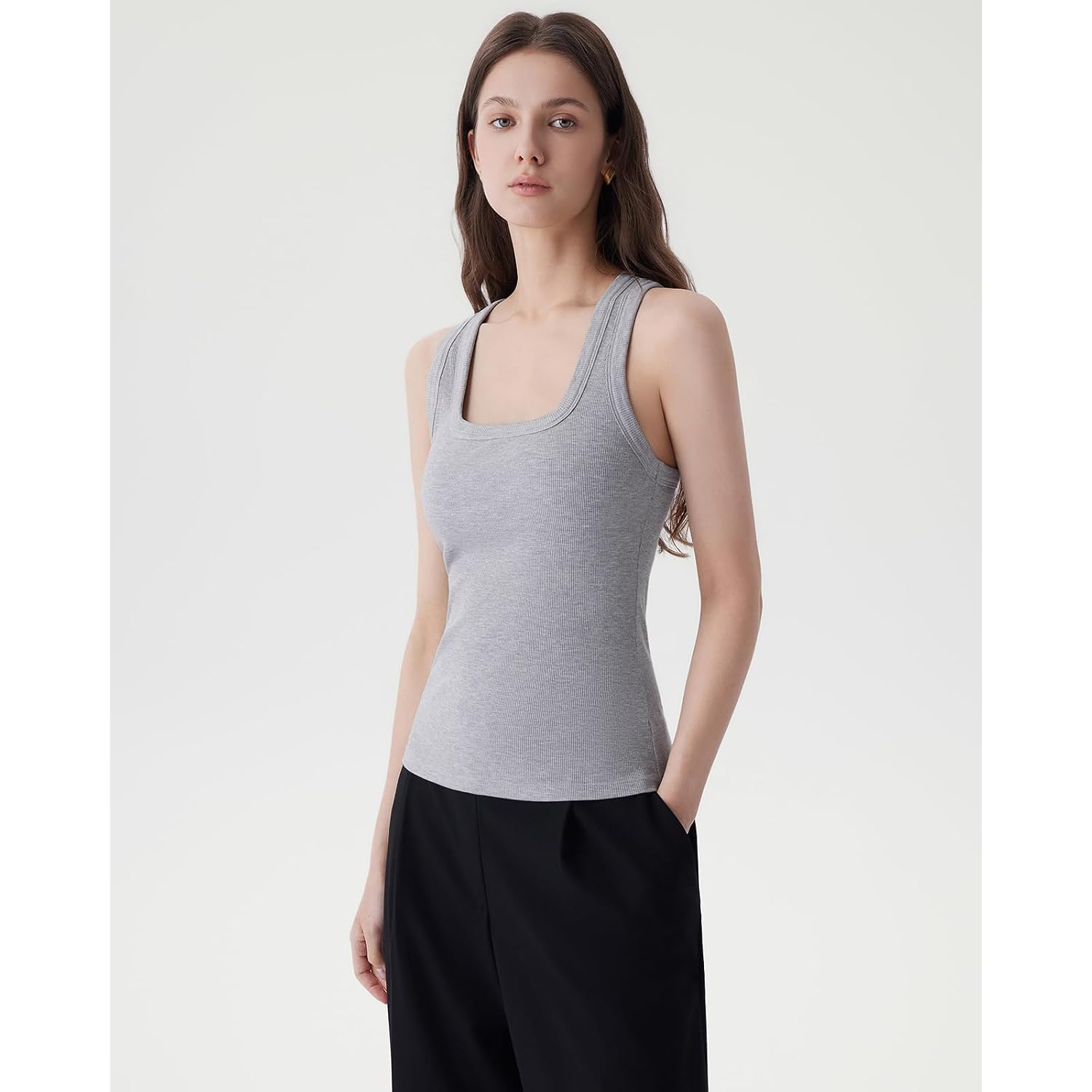 SUUKSESS Womens Padded Cotton Ribbed Tank Tops Square Neck Racerback Basic Tops