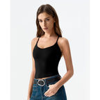 QINSEN Womens Cross Back Tank Top V Neck Double Lined Camisole Top Sleeveless Spaghetti Strap Going Out Tops
