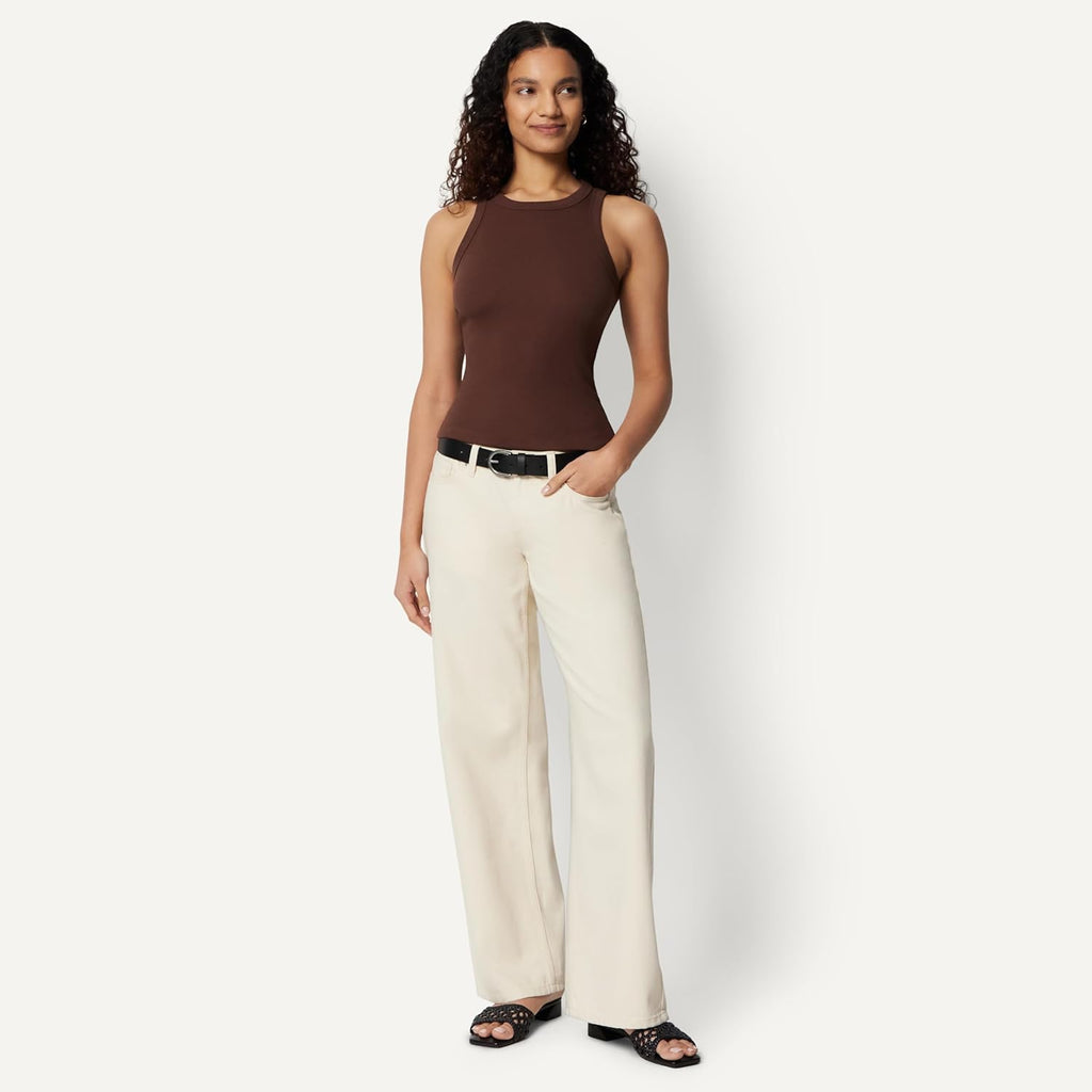 Women's High Neck Ribbed Tank Top Rich Hazel