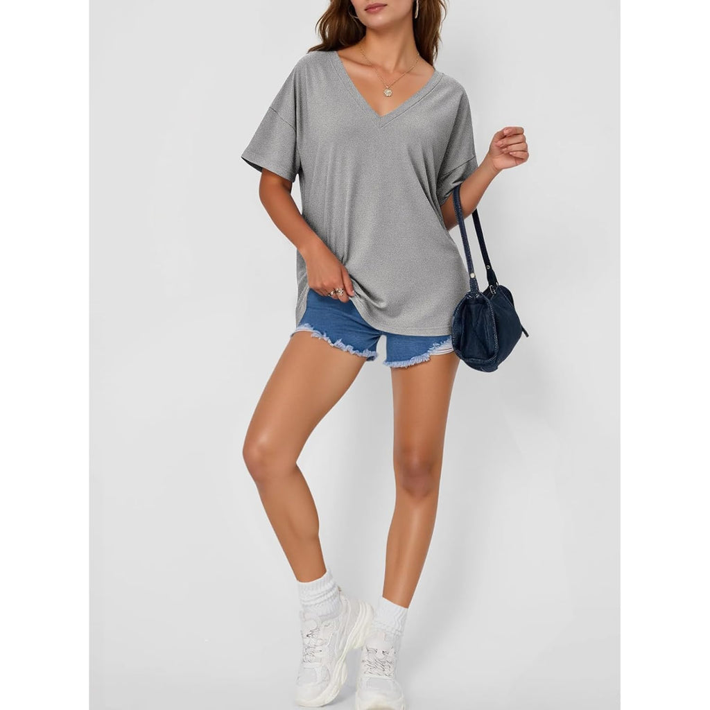 Tankaneo Womens Oversized Tshirts V Neck Short Sleeve Tops Summer Casual Loose Fit Tunic Tee Shirts