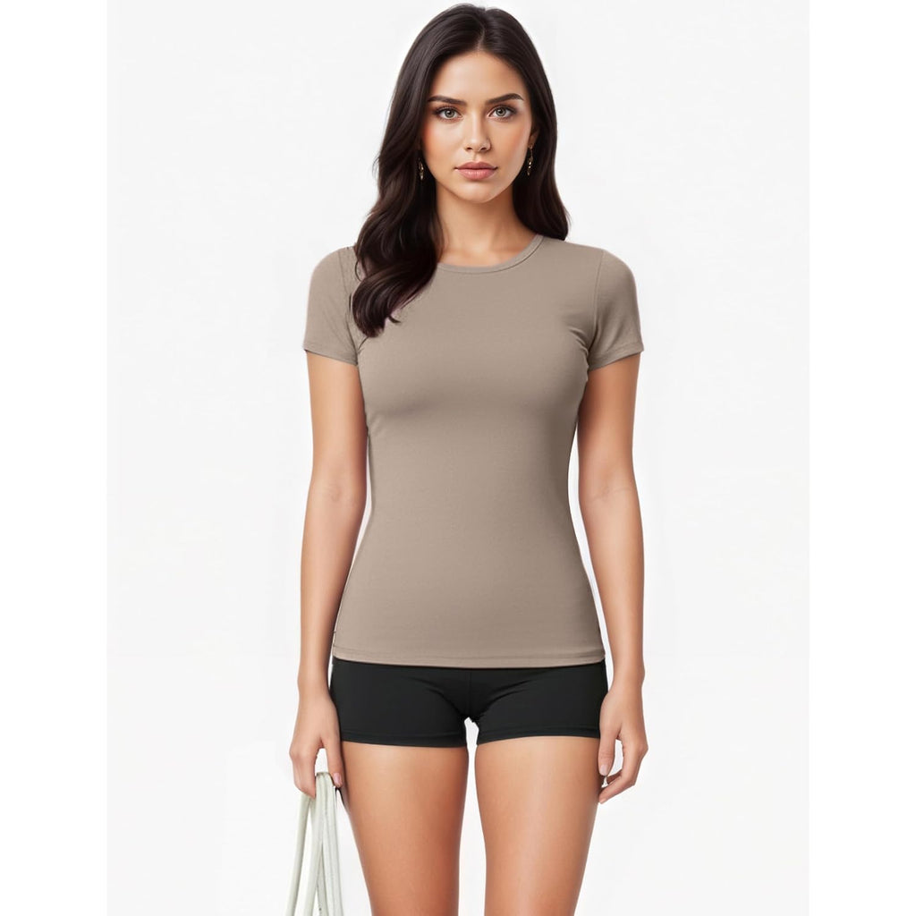 Kinglaman 5 Pack Women's Short Sleeve Basic T Shirts Tees, Slim Fit Crew Neck Tshirt Summer Tops for Casual Workout Trendy
