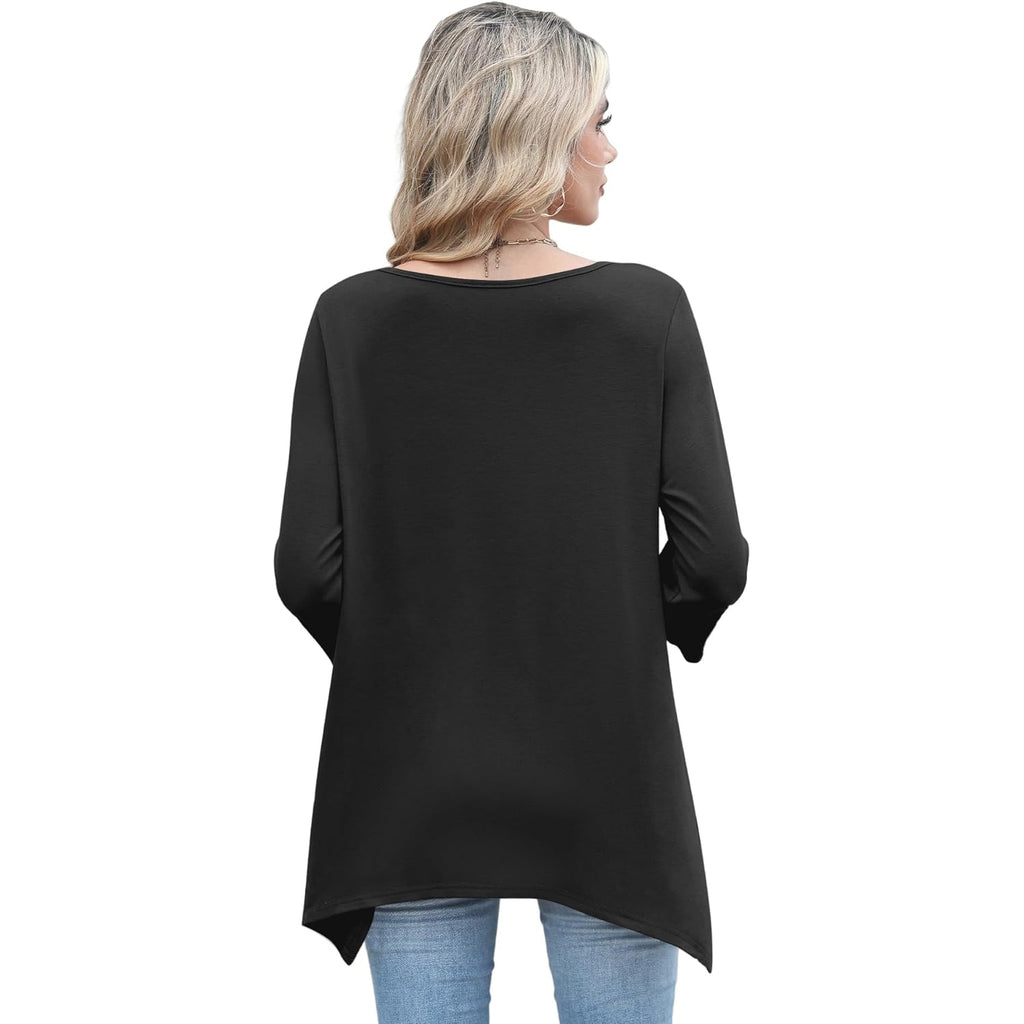Women's Loose Fit Crew Neck Tunic Top Black